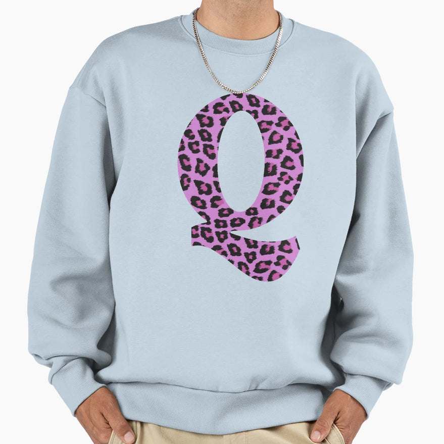 Purple Letter Q Leopard Cheetah Sweatshirt - Streetwear Style Men Women - T-Shirt, Sweatshirt, Hoodie