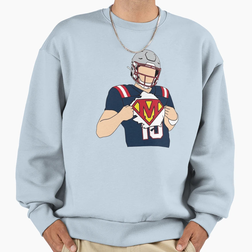 Drake Maye Superman Celebration Sweatshirt - Minimalist Print Men Women - T-Shirt, Sweatshirt, Hoodie