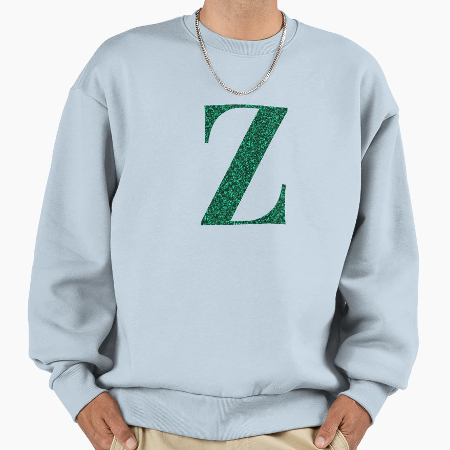 Letter Z Emerald Dark Green Glitter Sweatshirt - Streetwear Style Unisex - T-Shirt, Sweatshirt, Hoodie