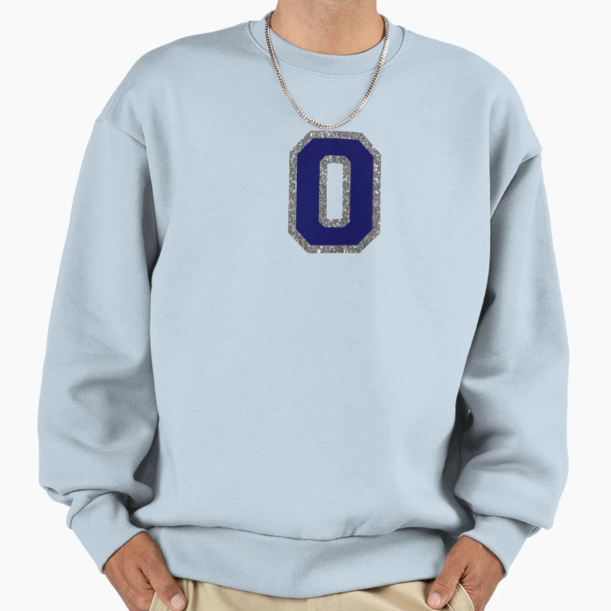 Silver And Navy Varsity Letter O Sweatshirt - Trendy Graphic Men Women - T-Shirt, Sweatshirt, Hoodie