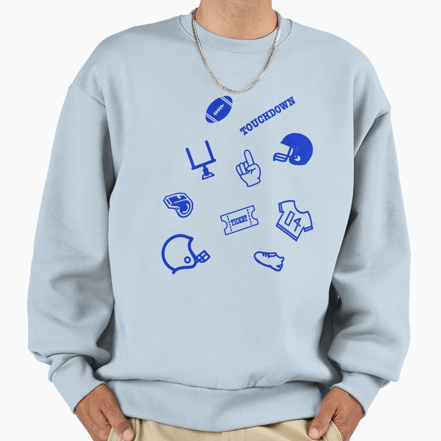 Football Theme Fan Pattern Blue Sweatshirt - Custom Art Print Unisex - T-Shirt, Sweatshirt, Hoodie
