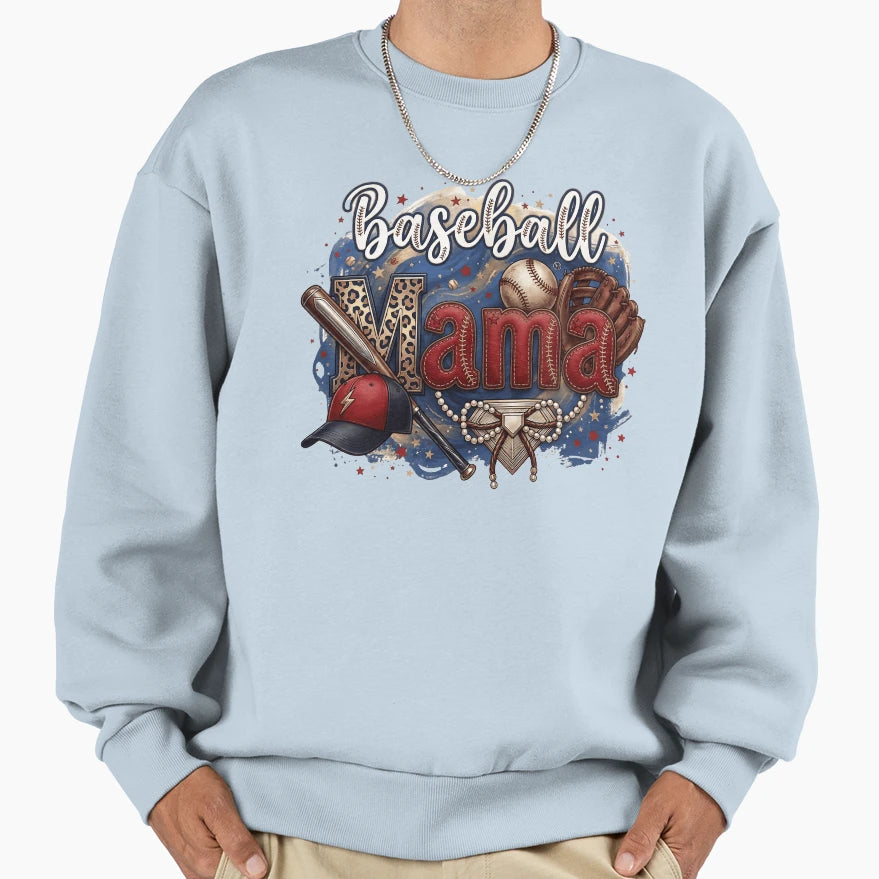Baseball Mama Leopard Pearls Game Sweatshirt - Fun Novelty Design Unisex - T-Shirt, Sweatshirt, Hoodie