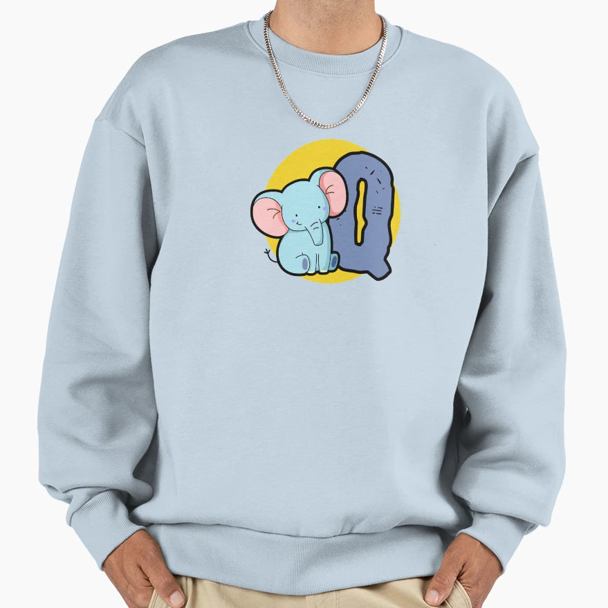 Alphabet Letter Q Blue Elephant Sweatshirt - Casual Everyday Wear Unisex - T-Shirt, Sweatshirt, Hoodie
