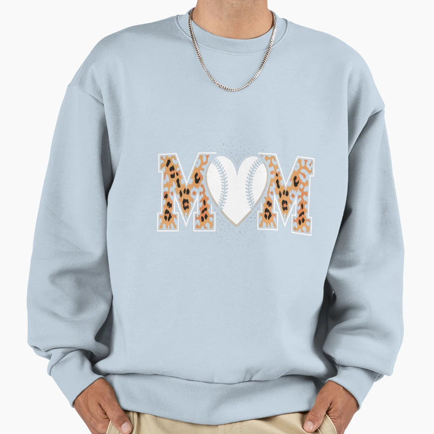Leopard Baseball Mom Heart Sport Mom Sweatshirt - Streetwear Style Unisex - T-Shirt, Sweatshirt, Hoodie