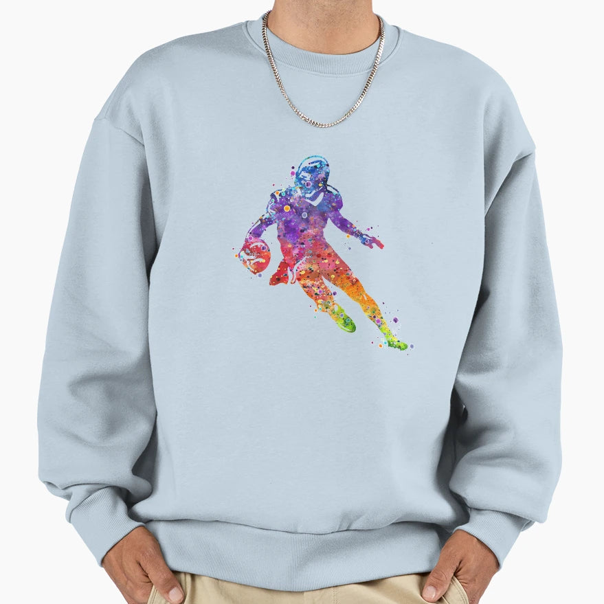 American Football Player Watercolor Sweatshirt - Graphic Print for Adults - T-Shirt, Sweatshirt, Hoodie