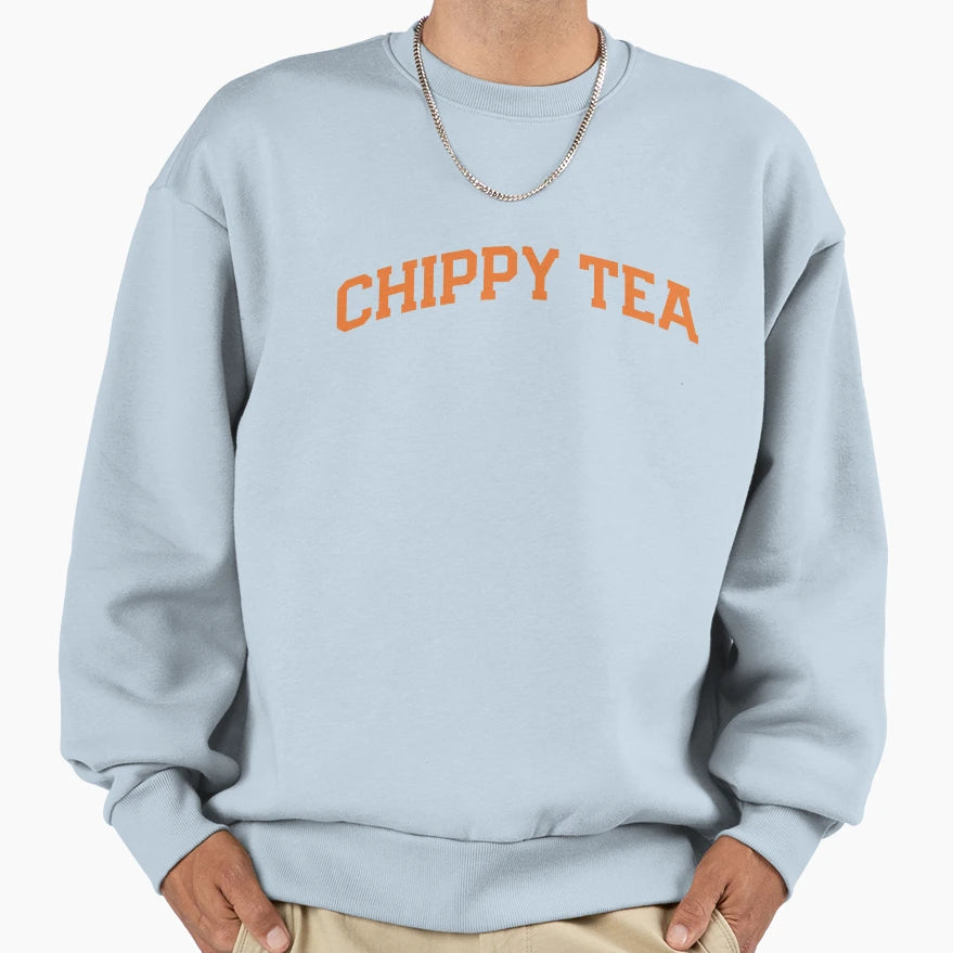 Chippy Tea Varsity Text Sweatshirt - Minimalist Print Men Women - T-Shirt, Sweatshirt, Hoodie