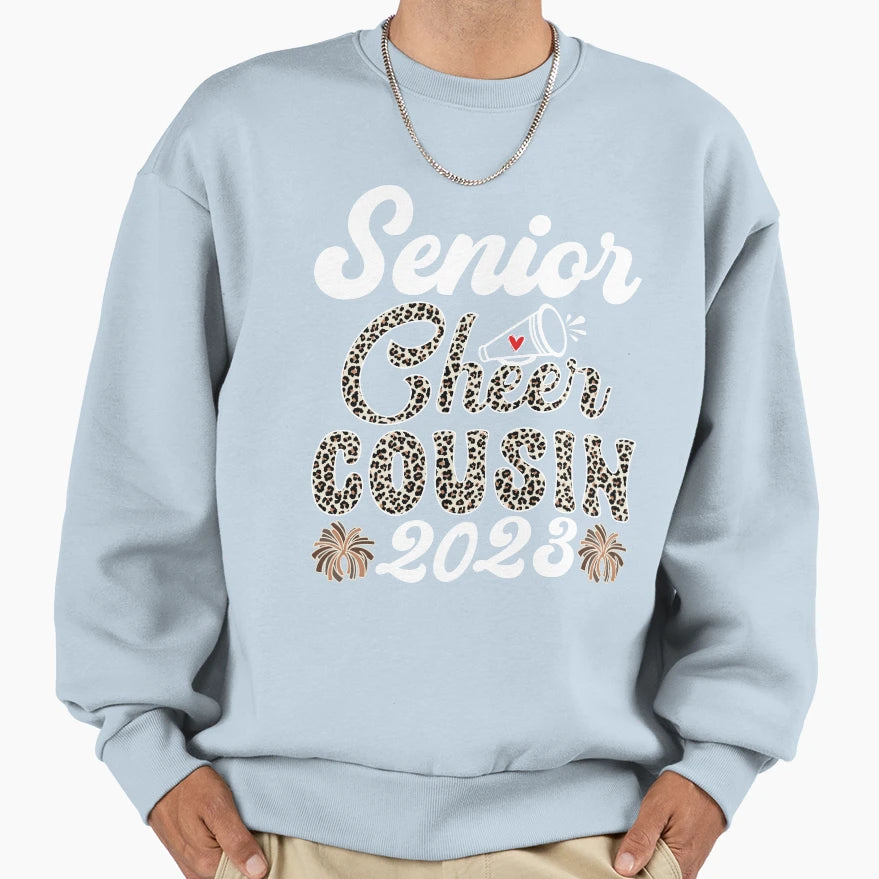 Senior Cheer Cousin 2023 Leopard Sweatshirt - Unique Graphic for Adults - T-Shirt, Sweatshirt, Hoodie