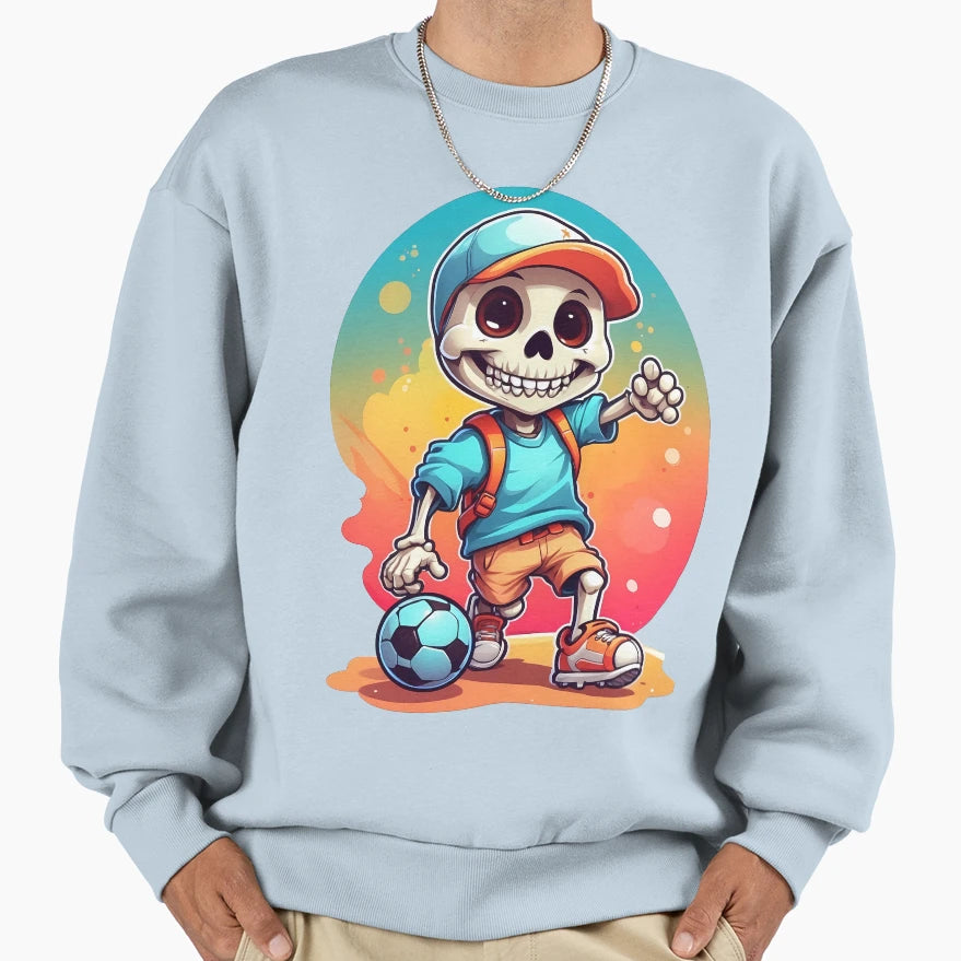 Cartoon Skull Playing Soccer Sweatshirt - Fun Novelty Design Unisex - T-Shirt, Sweatshirt, Hoodie