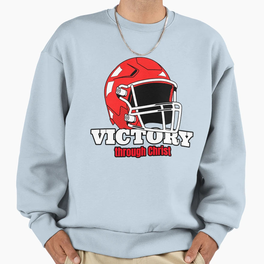 Victory Through Christ Football T-Shirt - Casual Everyday Wear for Adults - T-Shirt, Sweatshirt, Hoodie