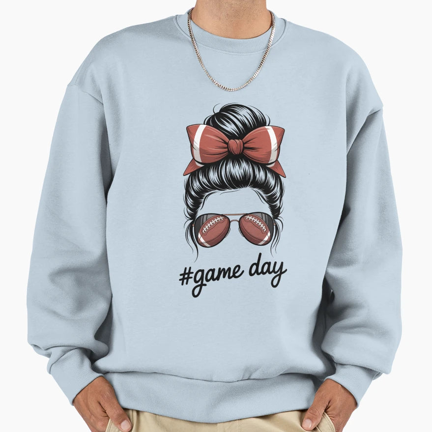 Football Game Day Messy Bun Sweatshirt - Aesthetic Graphic Men Women - T-Shirt, Sweatshirt, Hoodie