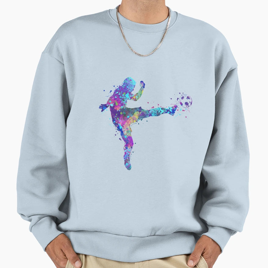 Soccer Player Volley Shot Watercolor Sweatshirt - Graphic Print Unisex - T-Shirt, Sweatshirt, Hoodie