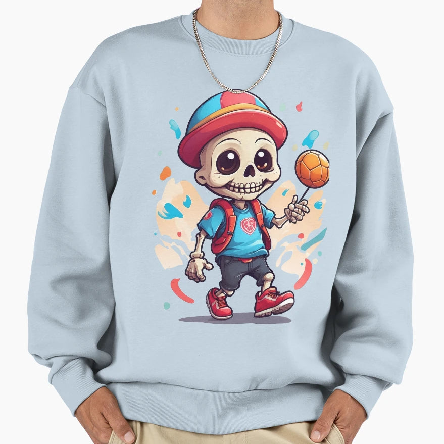 Skull Playing Football Sweatshirt - Custom Art Print Men Women - T-Shirt, Sweatshirt, Hoodie