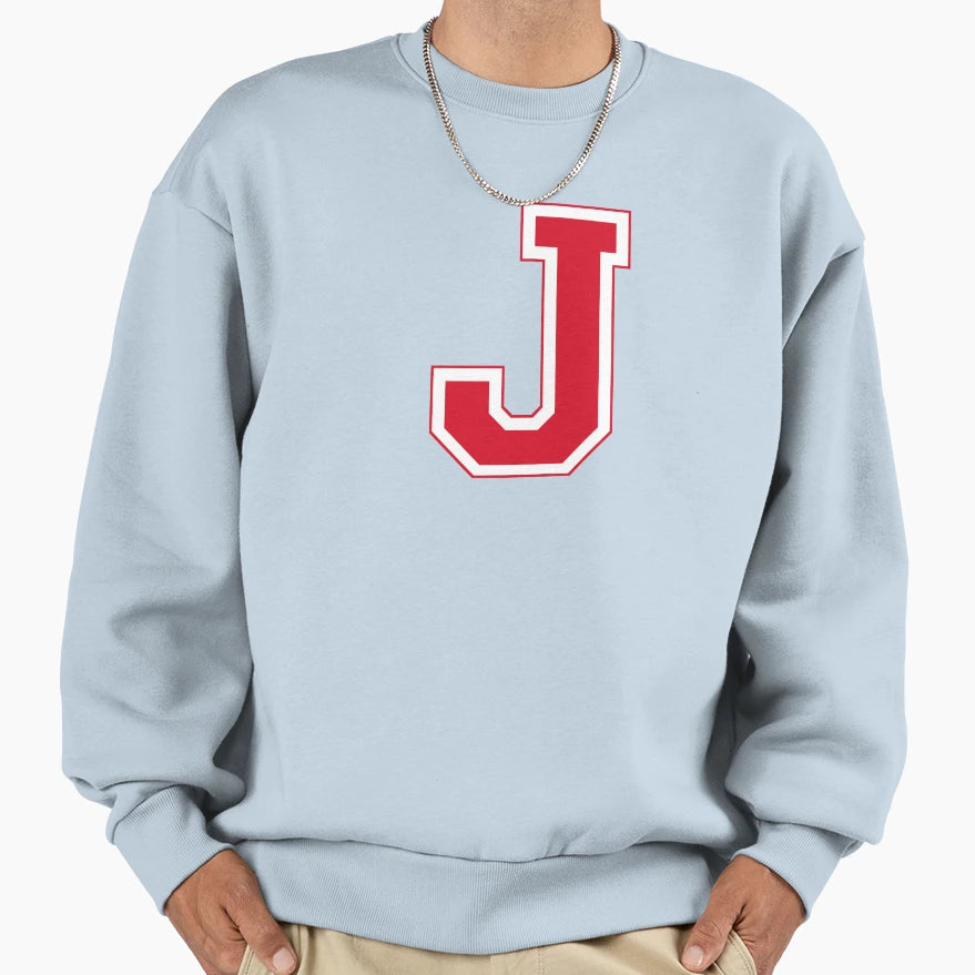 Red Varsity Letter J Sweatshirt - Trendy Graphic for Adults - T-Shirt, Sweatshirt, Hoodie