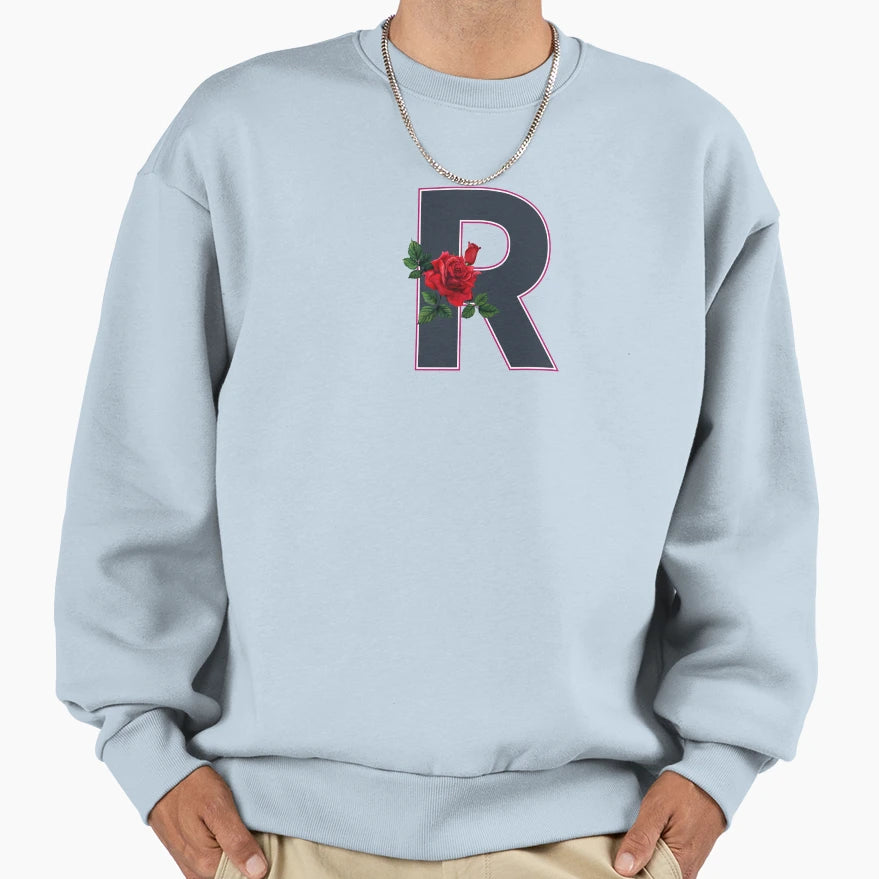 Rose Initial R Letter Romantic Gift Sweatshirt - Aesthetic Graphic Unisex - T-Shirt, Sweatshirt, Hoodie