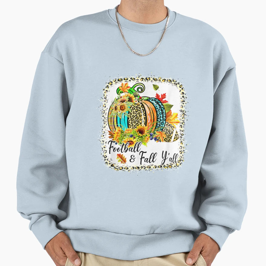 Football Fall Yall Leopard Pumpkin Sweatshirt - Unique Graphic Unisex - T-Shirt, Sweatshirt, Hoodie