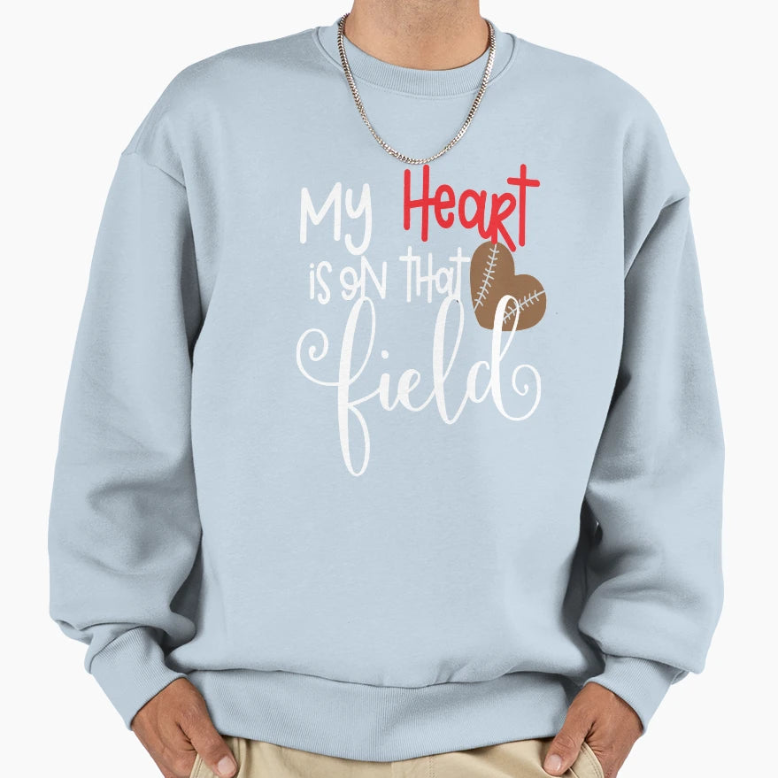 Mom Football Support Heart Field Sweatshirt - Fun Novelty Design Men Women - T-Shirt, Sweatshirt, Hoodie