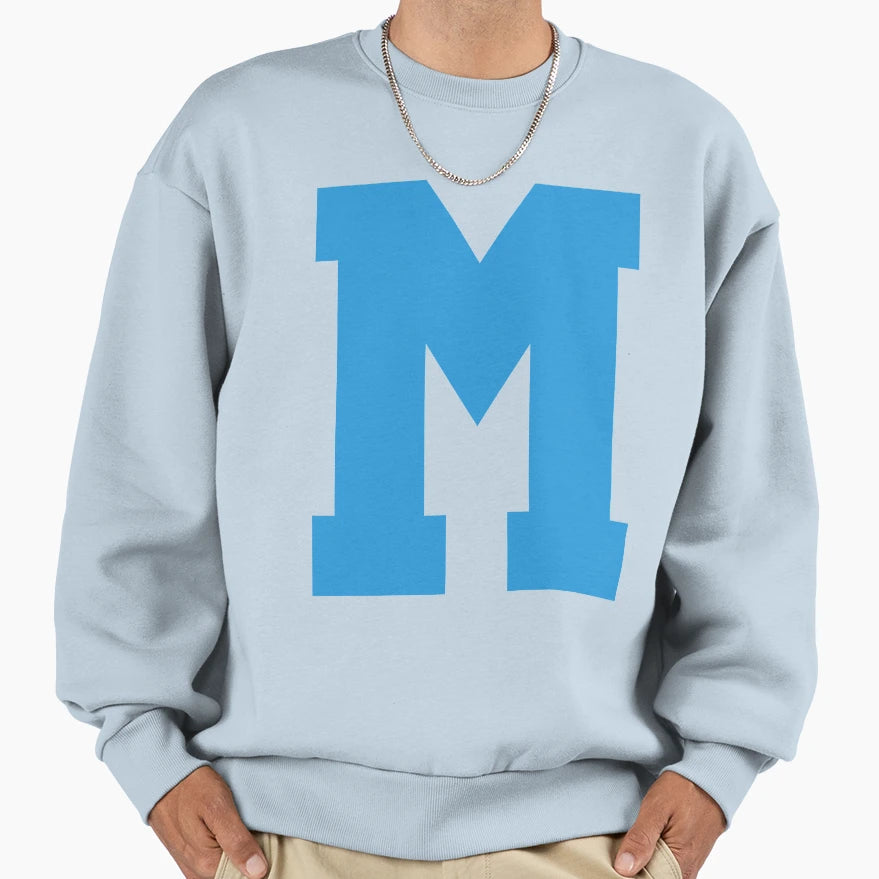 Alphabet Blue M Sports Letter M Sweatshirt - Aesthetic Graphic Men Women - T-Shirt, Sweatshirt, Hoodie