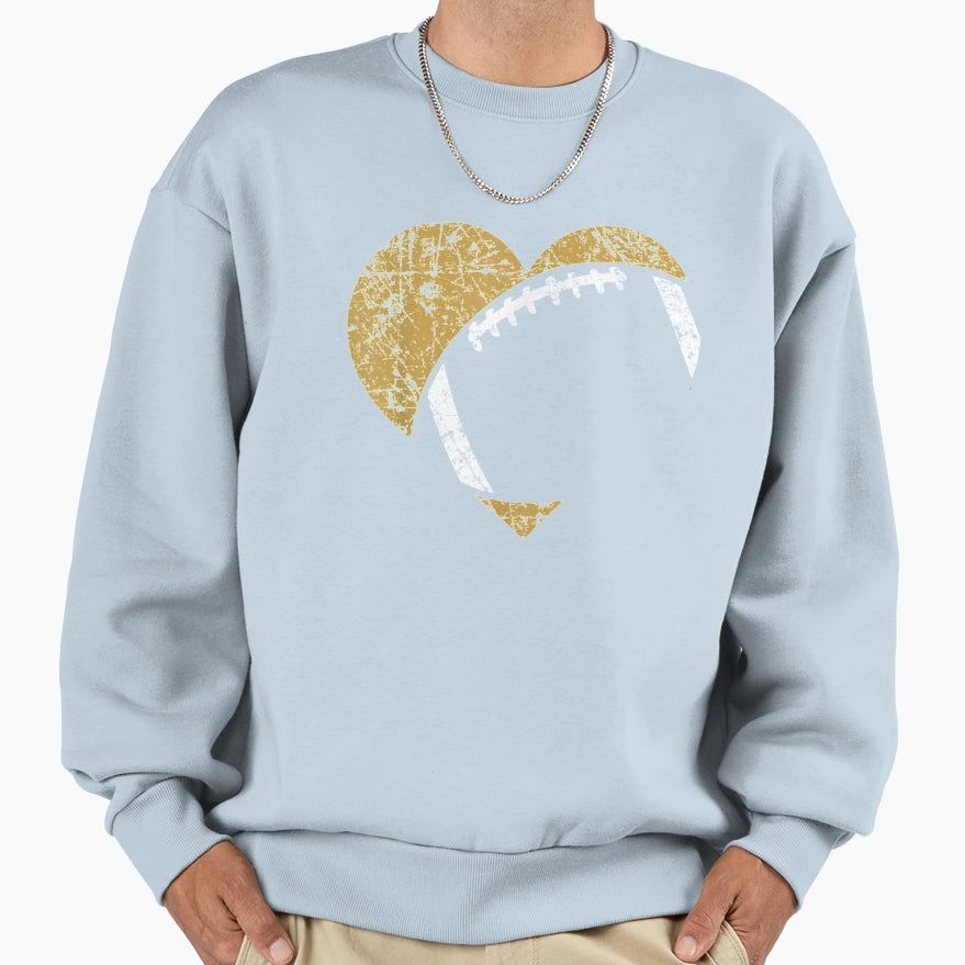 Football Heart Cutout Gold White Sweatshirt - Graphic Print for Adults - T-Shirt, Sweatshirt, Hoodie