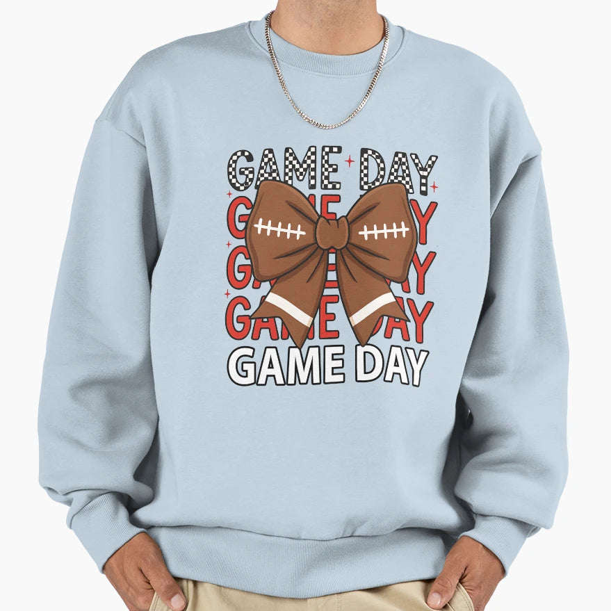 Game Day Bow Football Cheerleader Sweatshirt - Trendy Graphic Men Women - T-Shirt, Sweatshirt, Hoodie