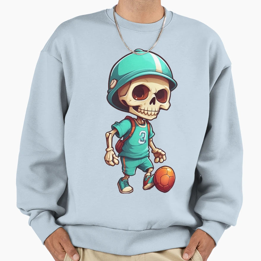 Cartoon Skull Playing Soccer Sweatshirt - Novelty Apparel Men Women - T-Shirt, Sweatshirt, Hoodie