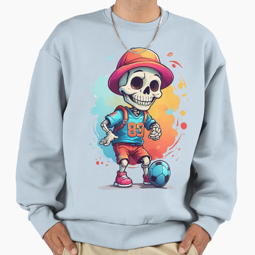 Cartoon Skull Playing Soccer Sweatshirt - Fun Novelty Design Men Women - T-Shirt, Sweatshirt, Hoodie