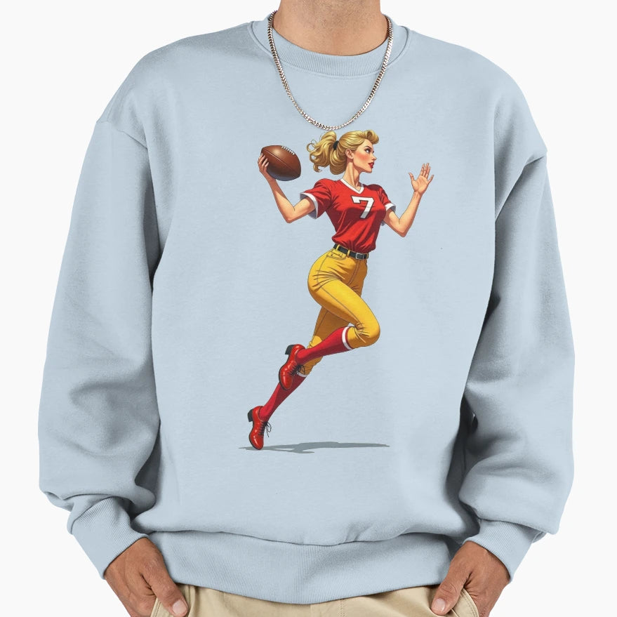 Pin Up Playing Football Sweatshirt - Custom Art Print Unisex - T-Shirt, Sweatshirt, Hoodie
