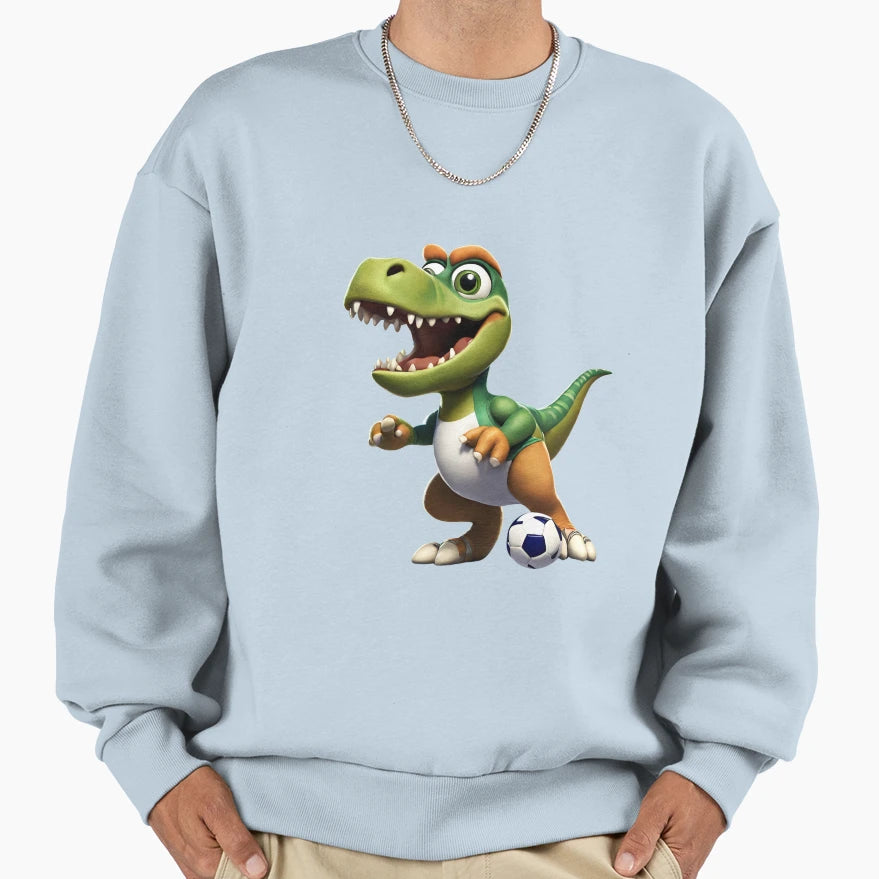 Dinosaur Playing Football Sweatshirt - Unique Graphic Unisex - T-Shirt, Sweatshirt, Hoodie