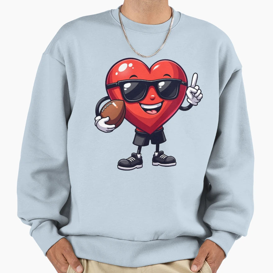 Valentines Day Heart Playing Football Sweatshirt - Graphic Print Men Women - T-Shirt, Sweatshirt, Hoodie