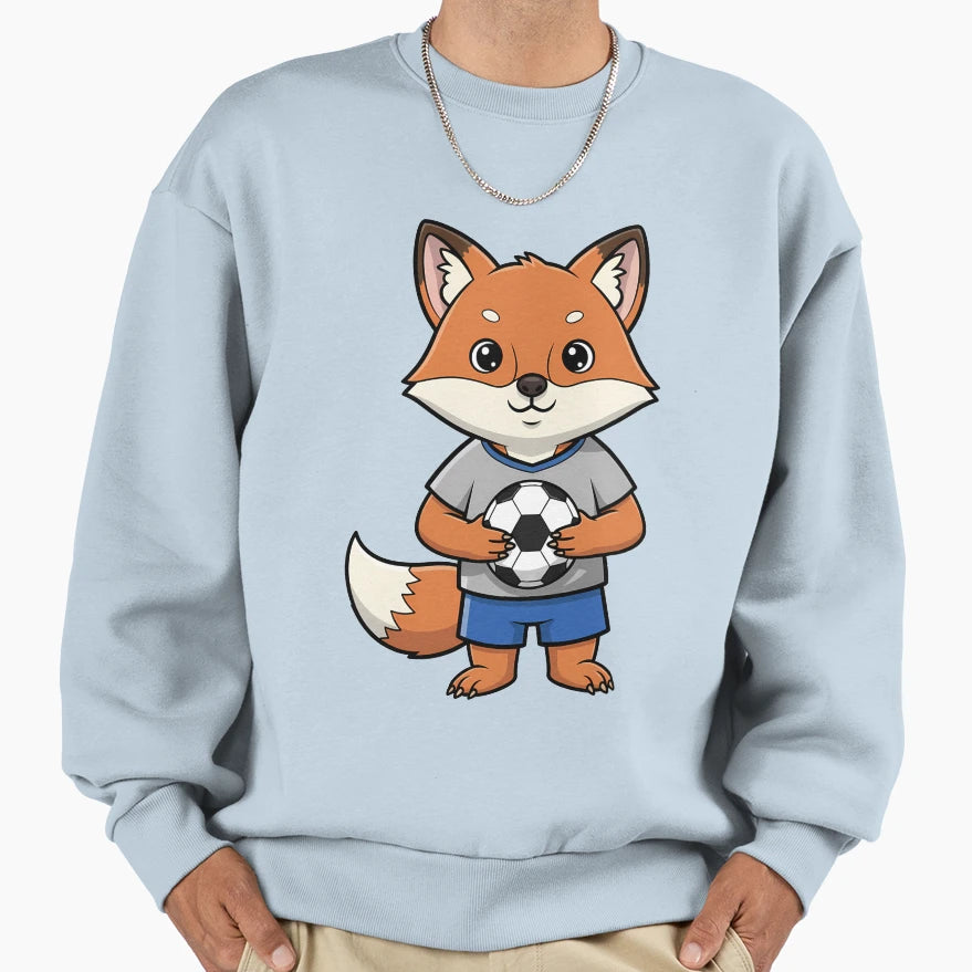 Fox Soccer Player Cartoon Fun Sweatshirt - Minimalist Print for Adults - T-Shirt, Sweatshirt, Hoodie