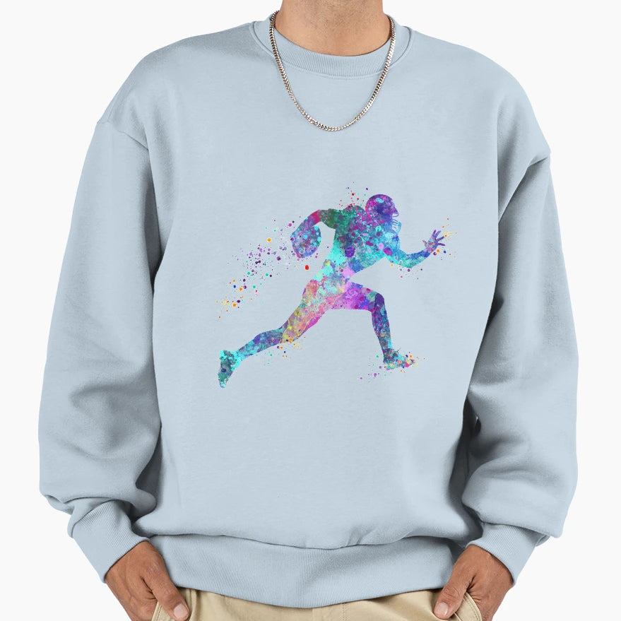 American Football Player Watercolor Sweatshirt - Unique Graphic for Adults - T-Shirt, Sweatshirt, Hoodie