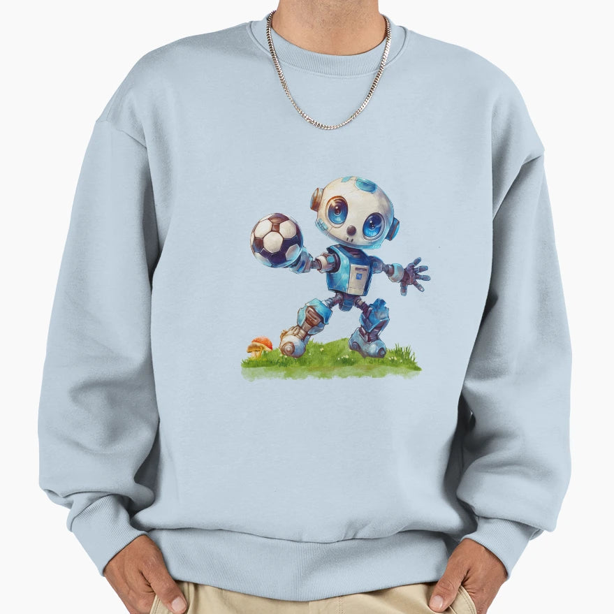 Robot Playing Football Sweatshirt - Unique Graphic for Adults - T-Shirt, Sweatshirt, Hoodie