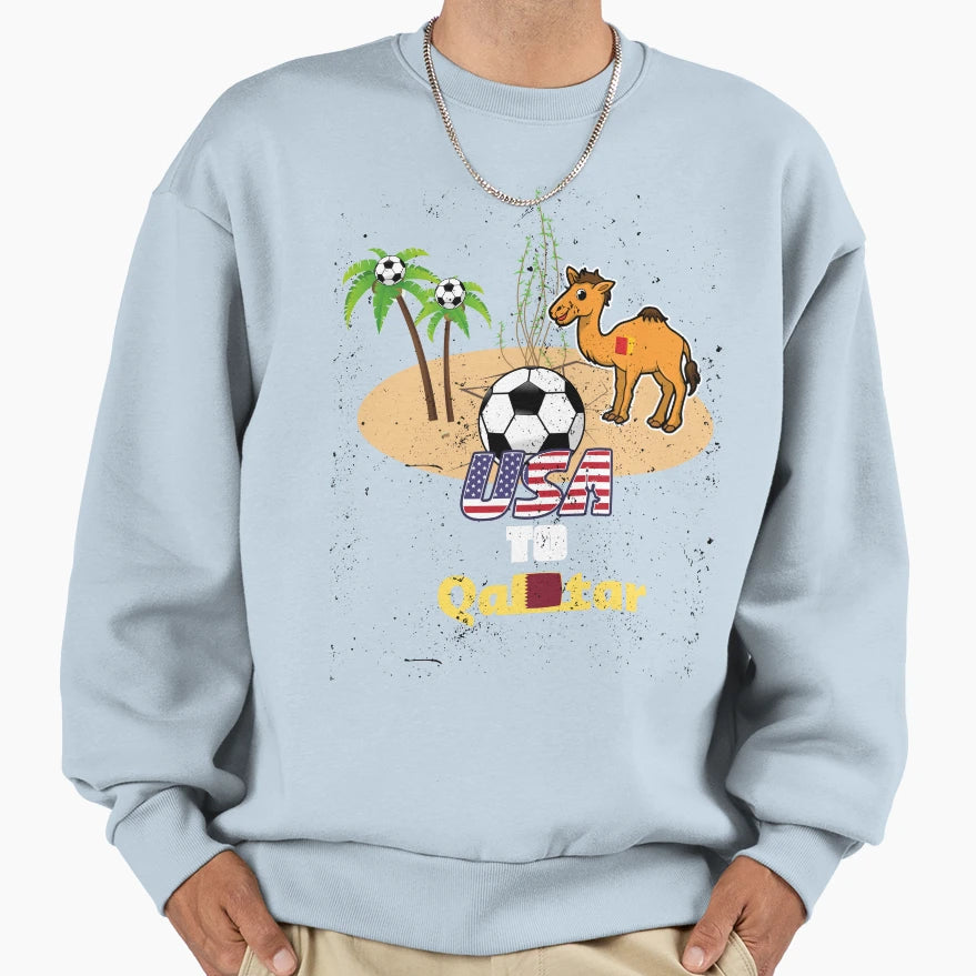 Usa National Soccer Team To Qatar Sweatshirt - Graphic Print Unisex - T-Shirt, Sweatshirt, Hoodie