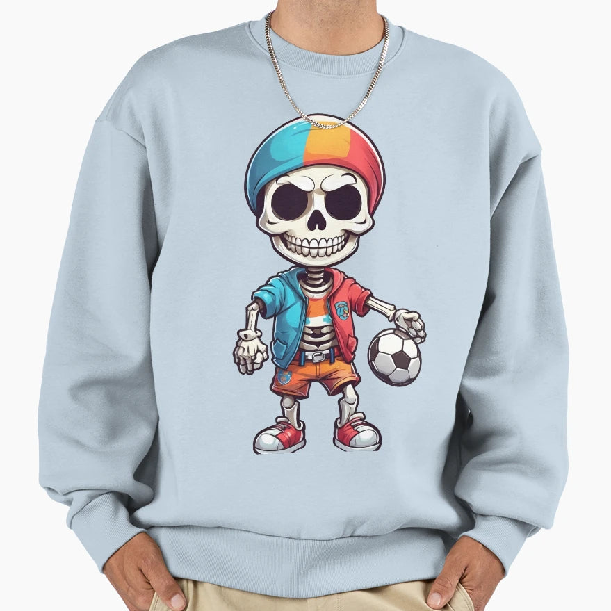 Skull Playing Football Sweatshirt - Minimalist Print Men Women - T-Shirt, Sweatshirt, Hoodie