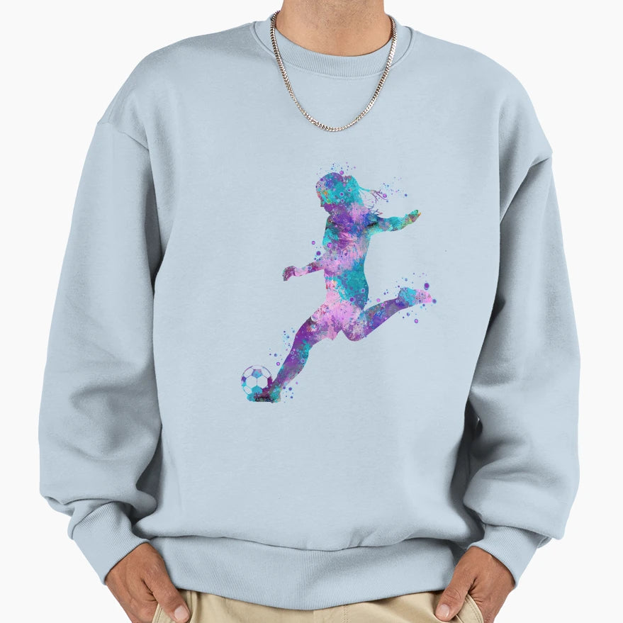 Dynamic Watercolor Soccer Player Art Sweatshirt - Aesthetic Graphic Unisex - T-Shirt, Sweatshirt, Hoodie