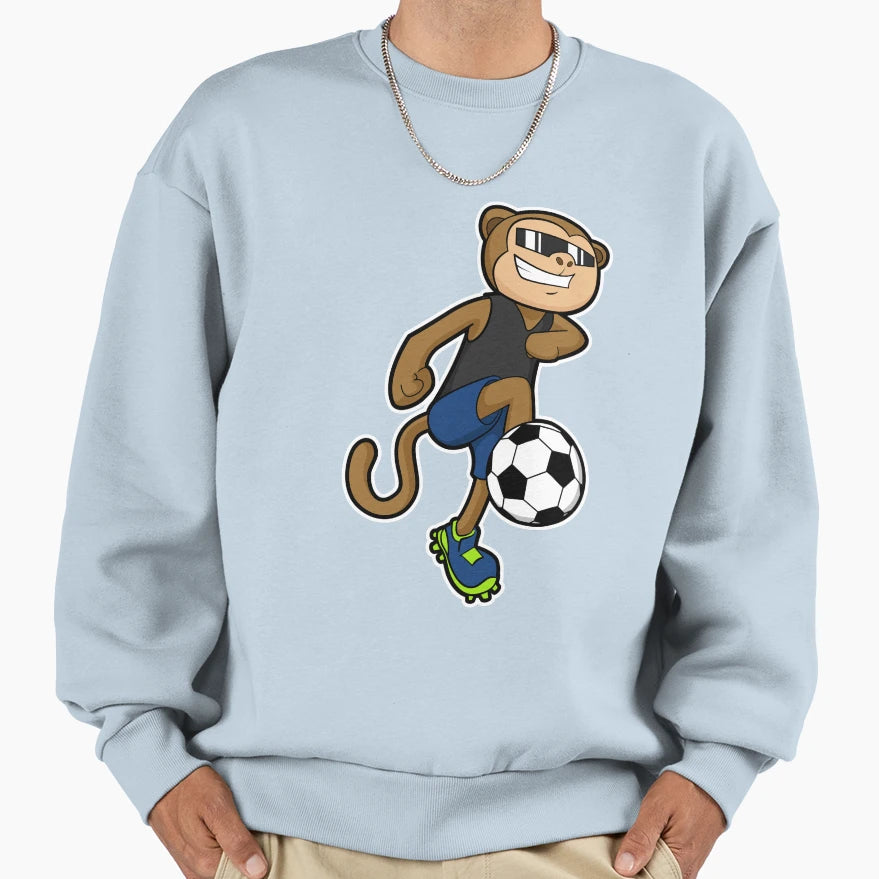 Monkey As Soccer Player Soccer Sweatshirt - Casual Everyday Wear Unisex - T-Shirt, Sweatshirt, Hoodie
