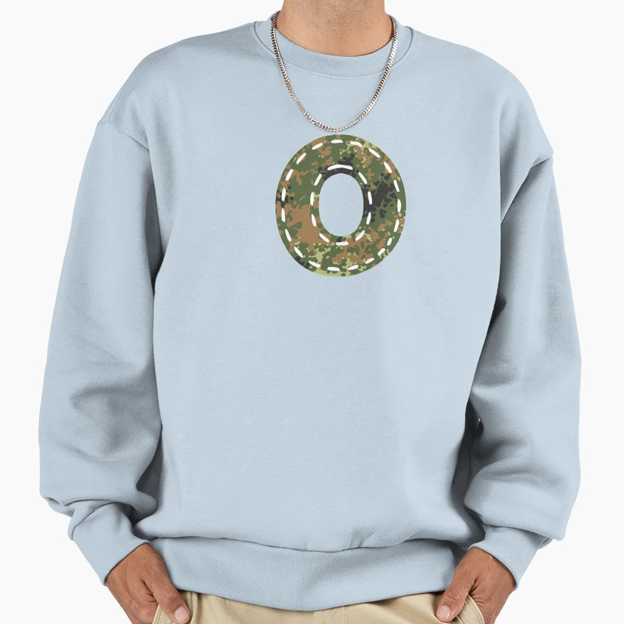 O Letter Sewn Camouflage Camouflage Sweatshirt - Novelty Apparel Unisex - T-Shirt, Sweatshirt, Hoodie