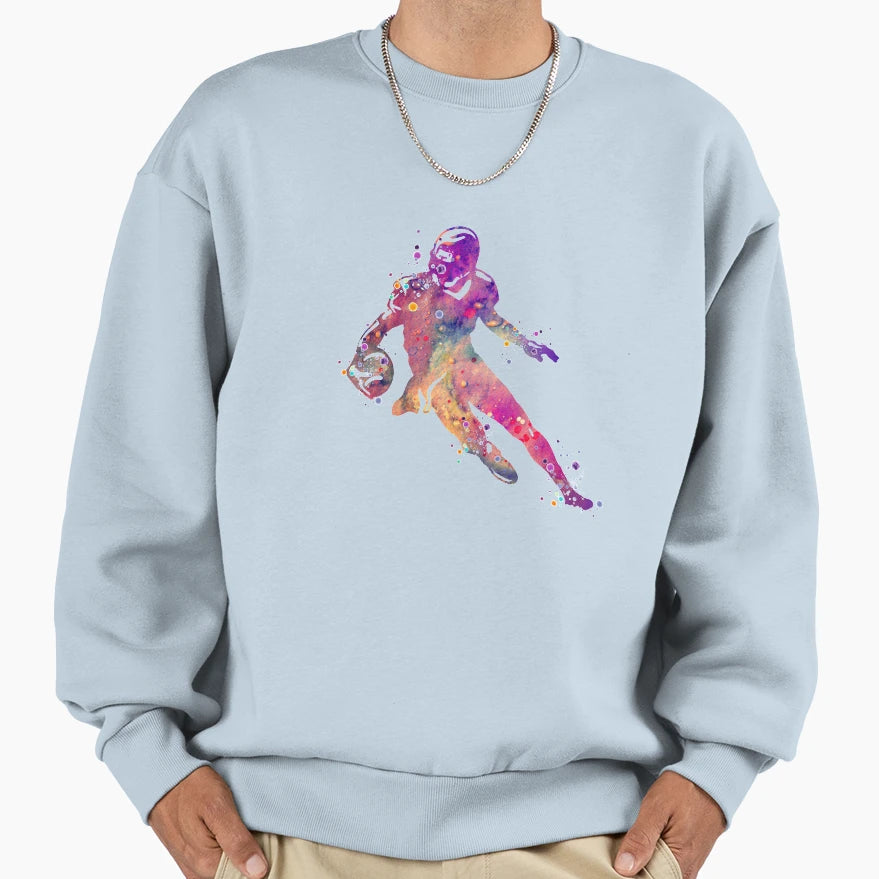 American Football Player Watercolor Sweatshirt - Trendy Graphic for Adults - T-Shirt, Sweatshirt, Hoodie