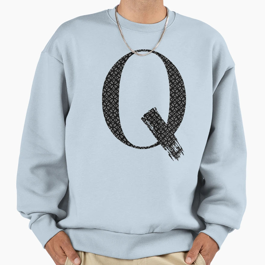 Letter Q Black White 1 Sweatshirt - Casual Everyday Wear Unisex - T-Shirt, Sweatshirt, Hoodie