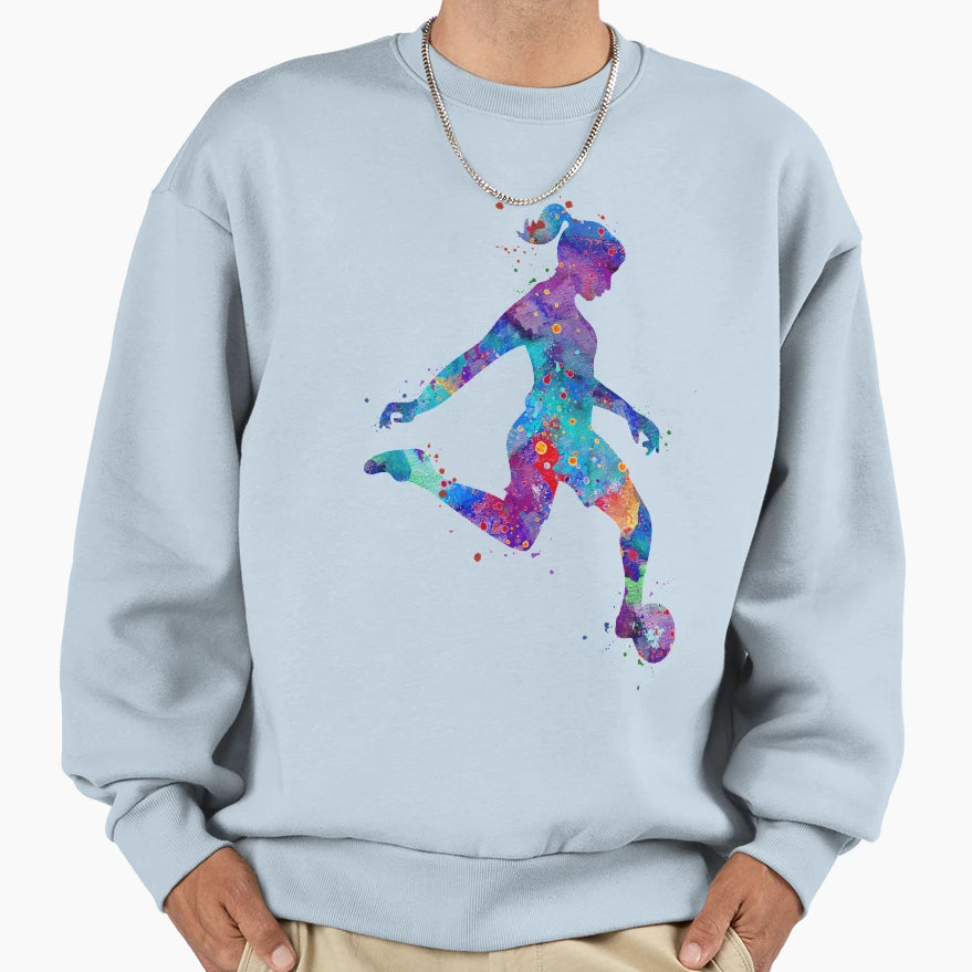 Soccer Player Watercolor Painting Sweatshirt - Aesthetic Graphic Unisex - T-Shirt, Sweatshirt, Hoodie