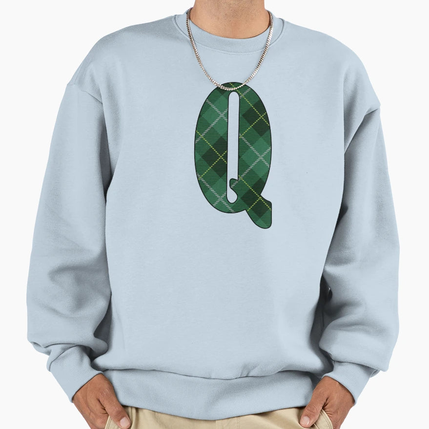 Green Tartan Letter Q Sweatshirt - Custom Art Print Men Women - T-Shirt, Sweatshirt, Hoodie