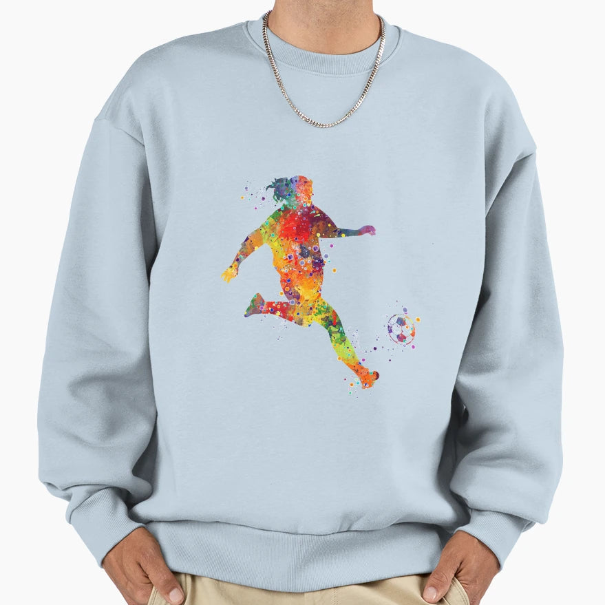 Soccer Player Kick Watercolor Sweatshirt - Minimalist Print Unisex - T-Shirt, Sweatshirt, Hoodie