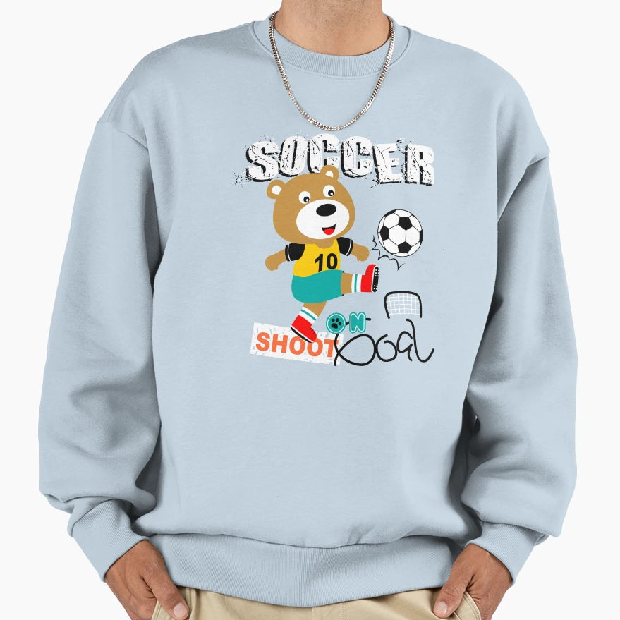 Cartoon Bear Playing Soccer Sweatshirt - Casual Everyday Wear Unisex - T-Shirt, Sweatshirt, Hoodie