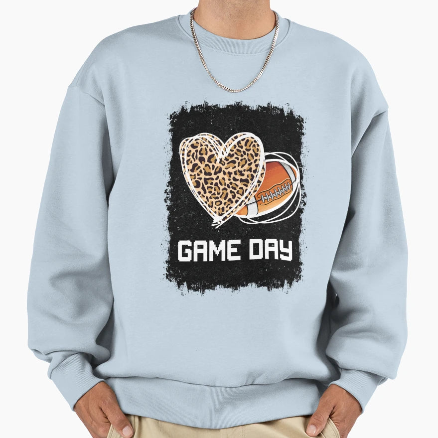 Game Day Leopard Heart Football Sweatshirt - Minimalist Print for Adults - T-Shirt, Sweatshirt, Hoodie