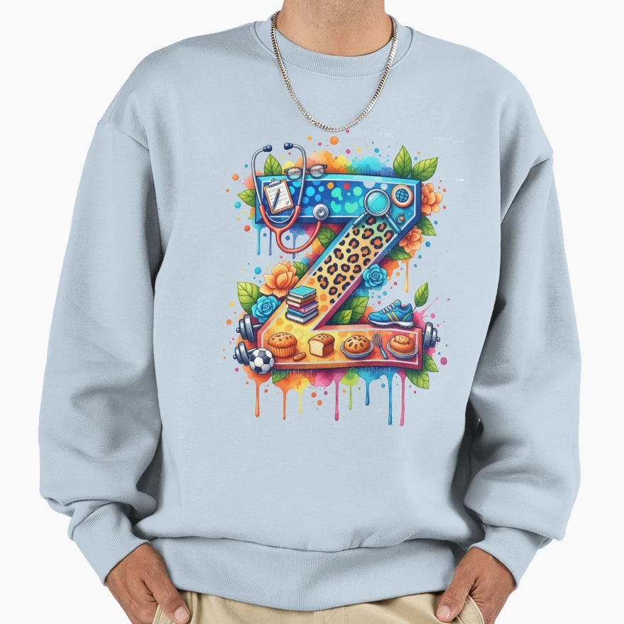 Alphabet Fusion Art Letter Z Sweatshirt - Casual Everyday Wear for Adults - T-Shirt, Sweatshirt, Hoodie