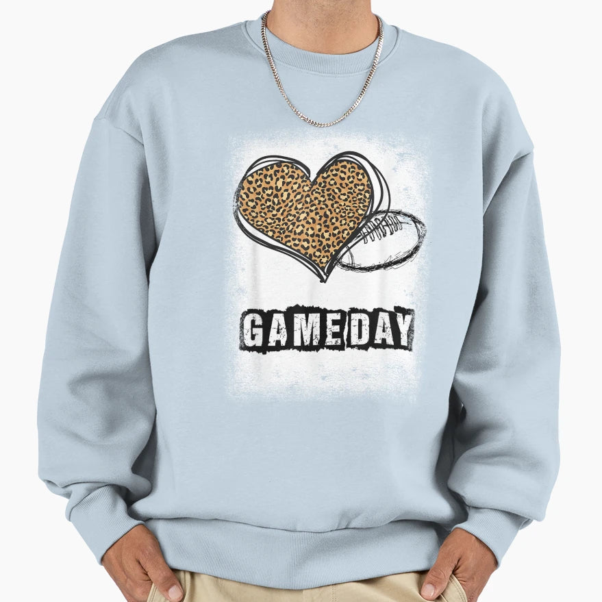 Game Day Leopard Heart Football Lovers Sweatshirt - Trendy Graphic Unisex - T-Shirt, Sweatshirt, Hoodie