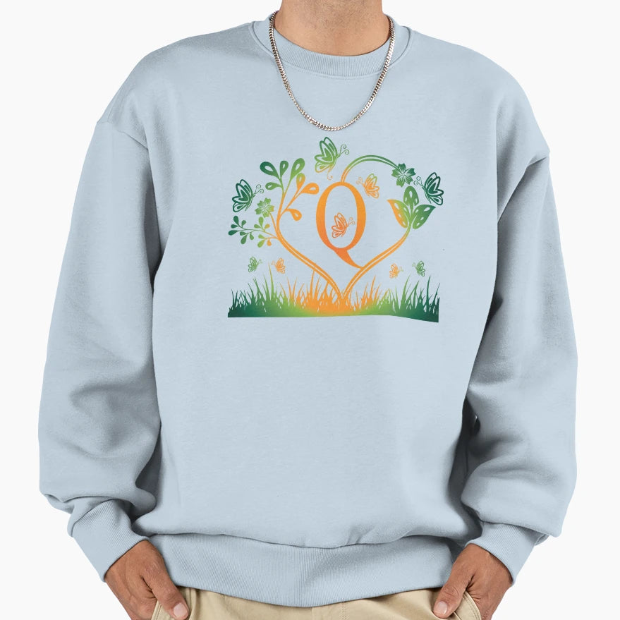 Ornamental Letter Q Green And Yellow Sweatshirt - Streetwear Style Unisex - T-Shirt, Sweatshirt, Hoodie
