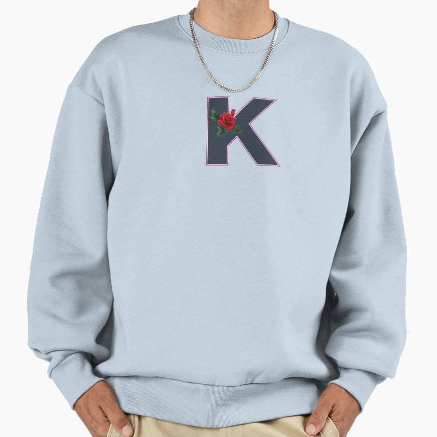 Rose Initial K Letter Romantic Gift Sweatshirt - Novelty Apparel Men Women - T-Shirt, Sweatshirt, Hoodie