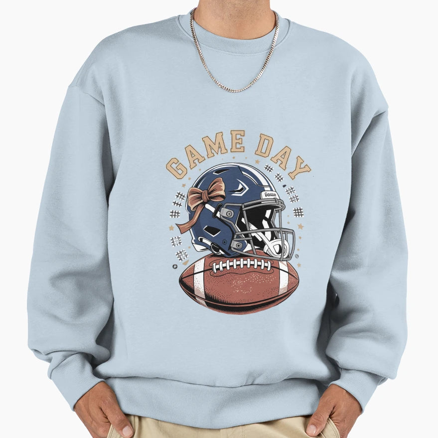 Football Mom Blue Coquette Bow Sweatshirt - Casual Everyday Wear Men Women - T-Shirt, Sweatshirt, Hoodie