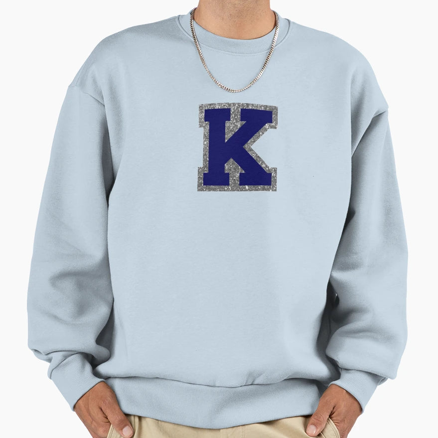 Silver And Navy Varsity Letter K Sweatshirt - Streetwear Style for Adults - T-Shirt, Sweatshirt, Hoodie