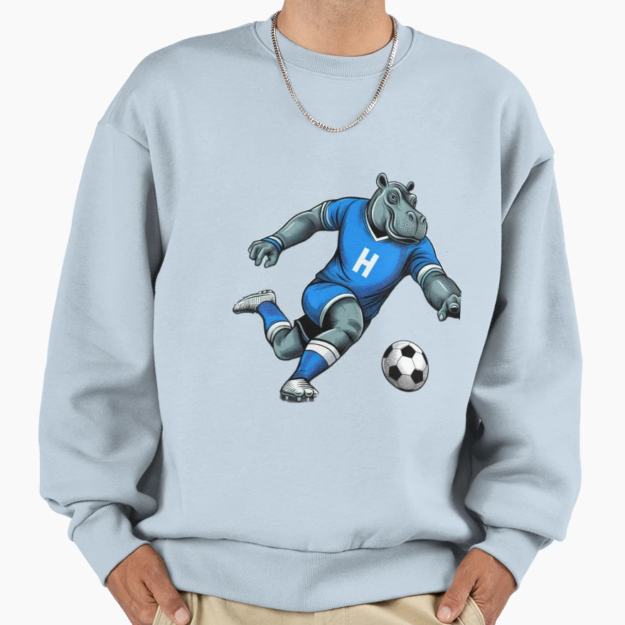 Football Soccer Hippopotamus Sweatshirt - Fun Novelty Design for Adults - T-Shirt, Sweatshirt, Hoodie